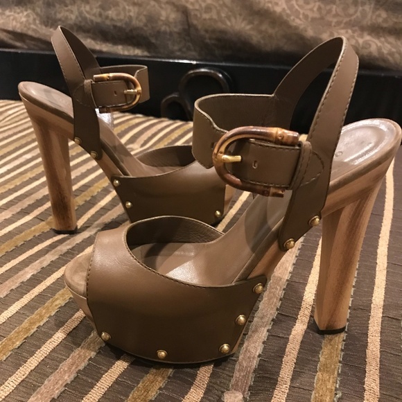 Gucci Brown Leather Nadege Wooden Platform Heels - Picture 8 of 8